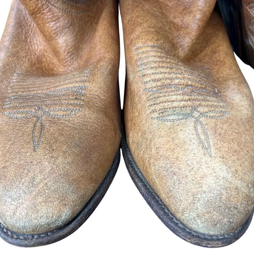 Vintage Lucchese 2000 Men's Rio Bravo Brown Leather Cowboy Boot Size US 12 2E